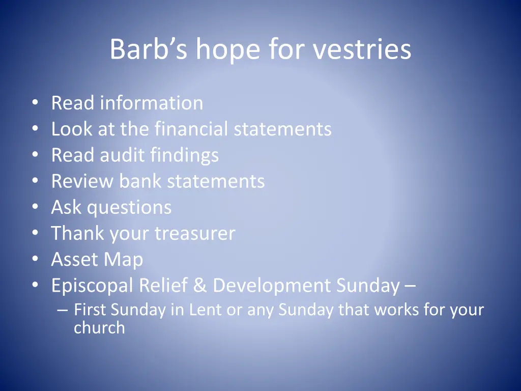barb s hope for vestries