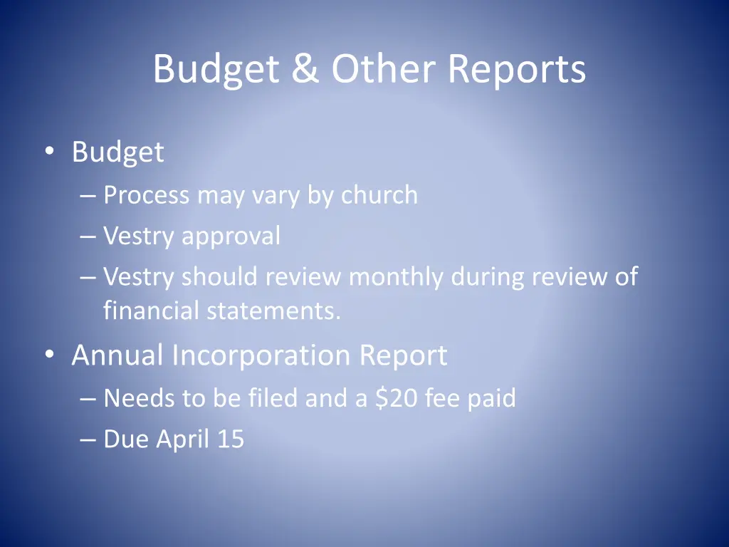 budget other reports
