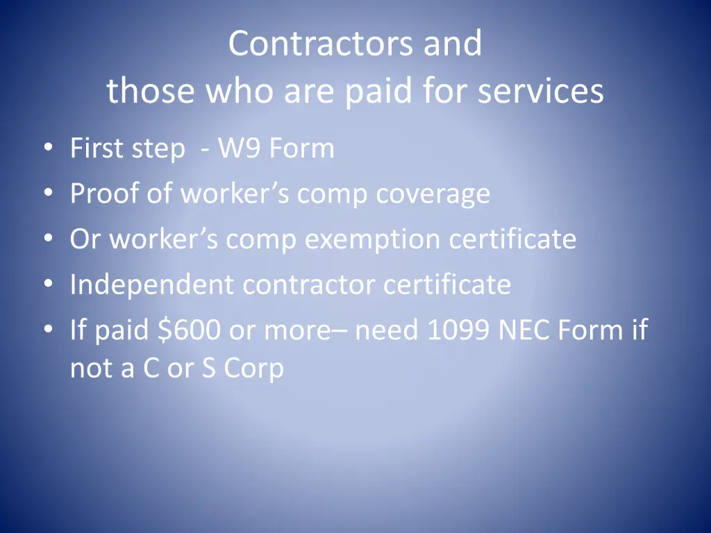 contractors and those who are paid for services