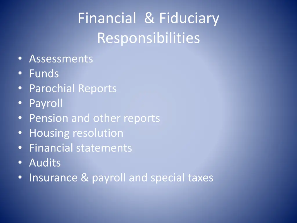 financial fiduciary responsibilities assessments