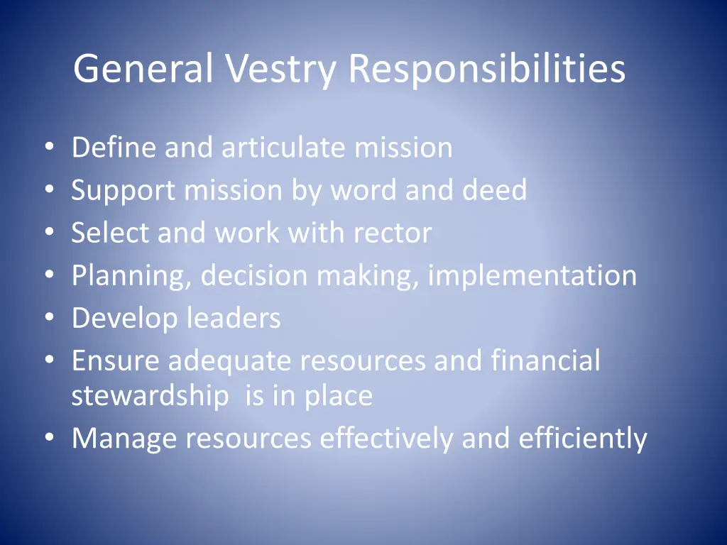 general vestry responsibilities