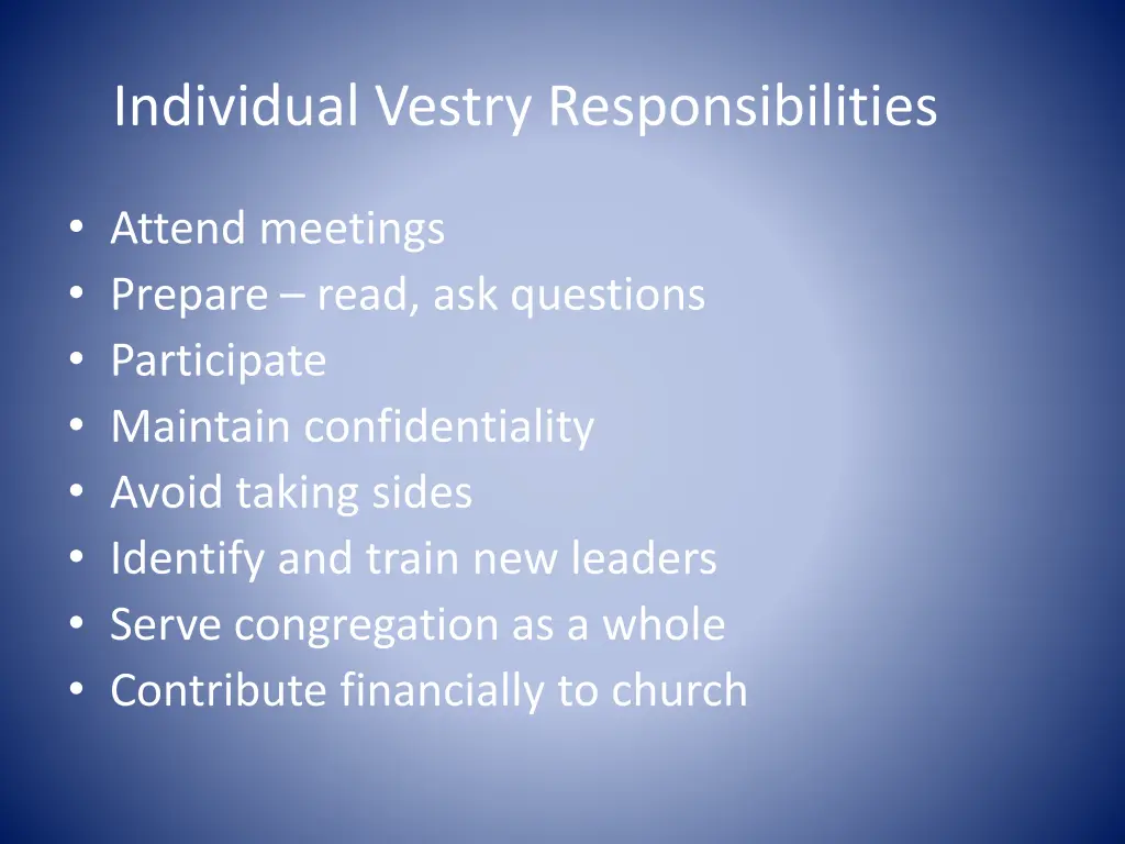 individual vestry responsibilities
