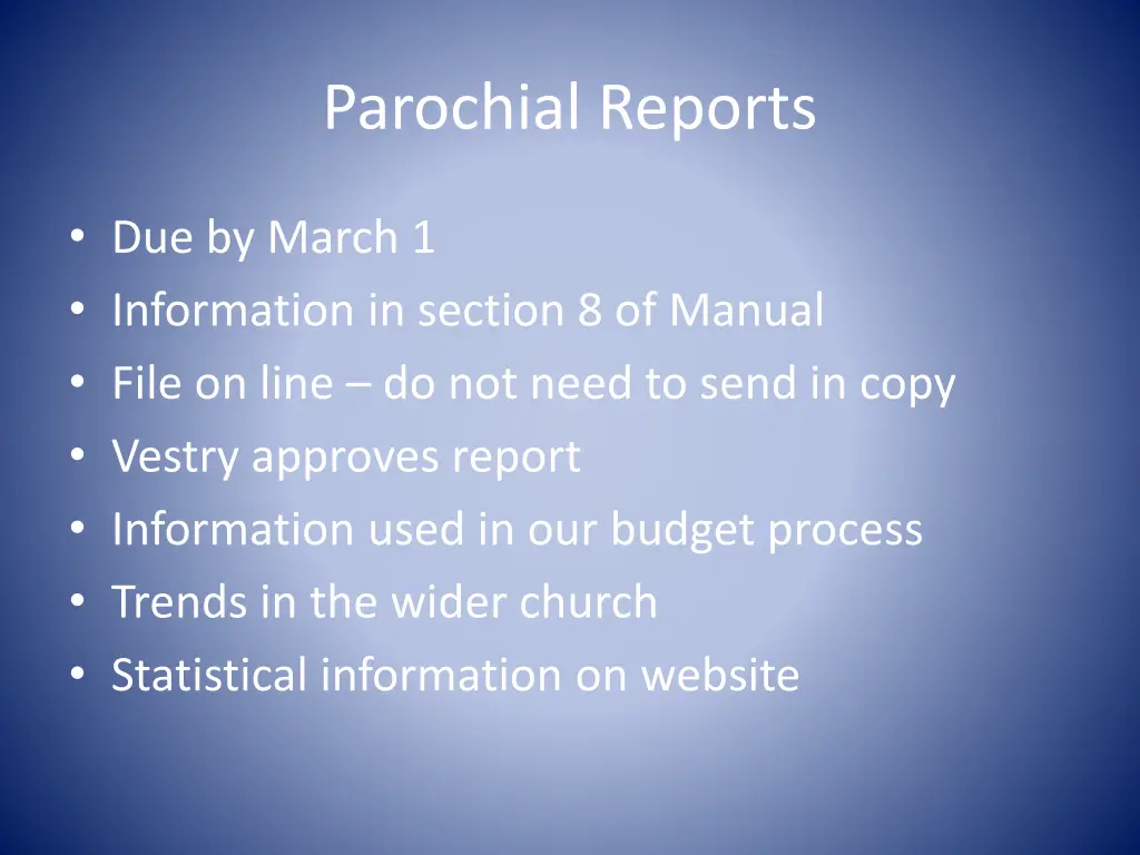 parochial reports