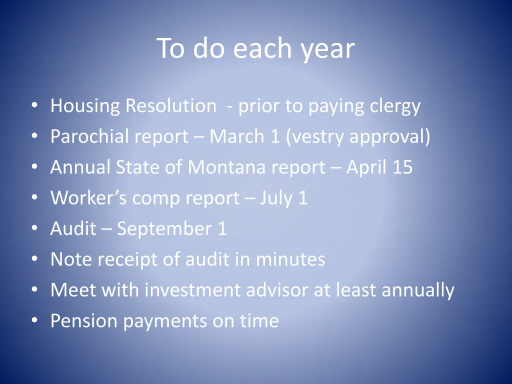 to do each year