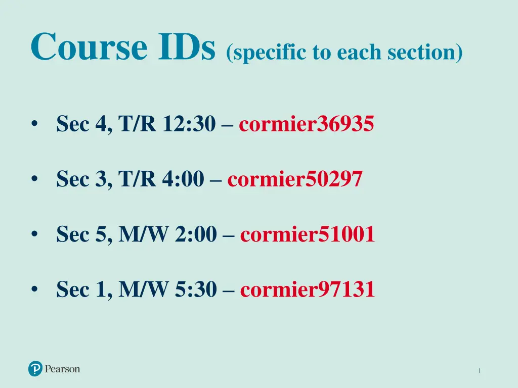 course ids specific to each section