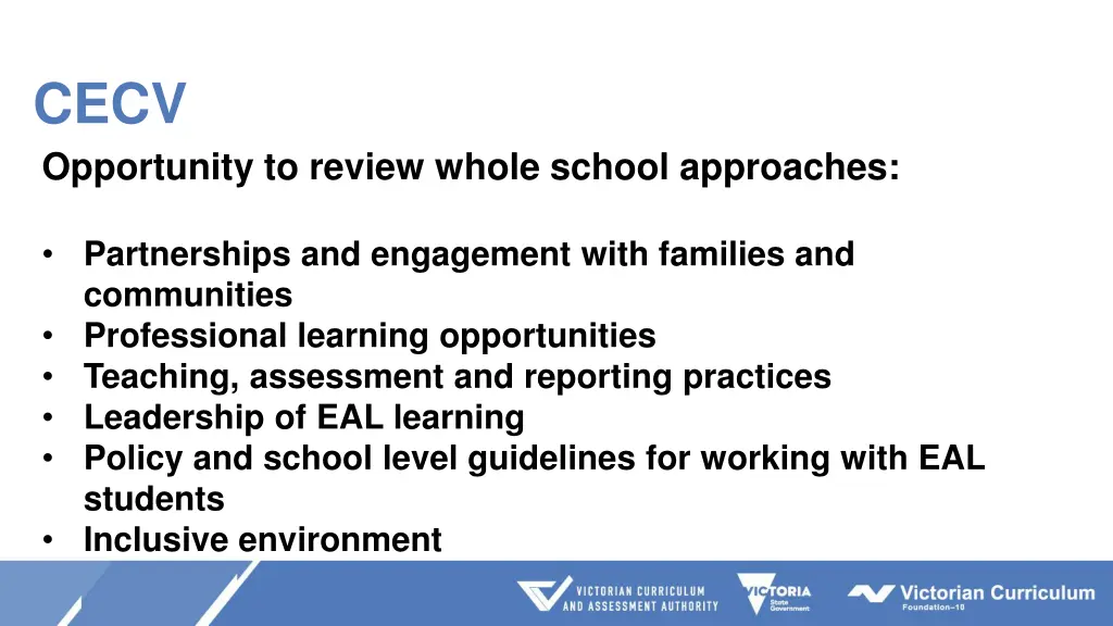 cecv opportunity to review whole school approaches