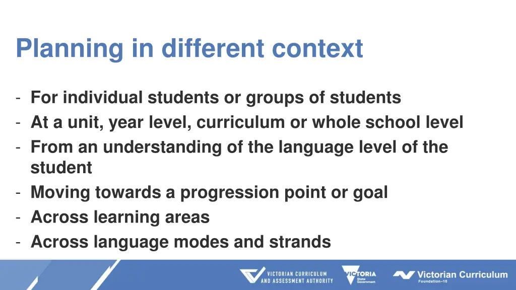 planning in different context