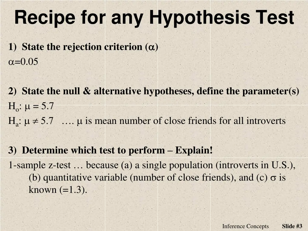 recipe for any hypothesis test