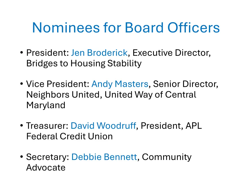 nominees for board officers