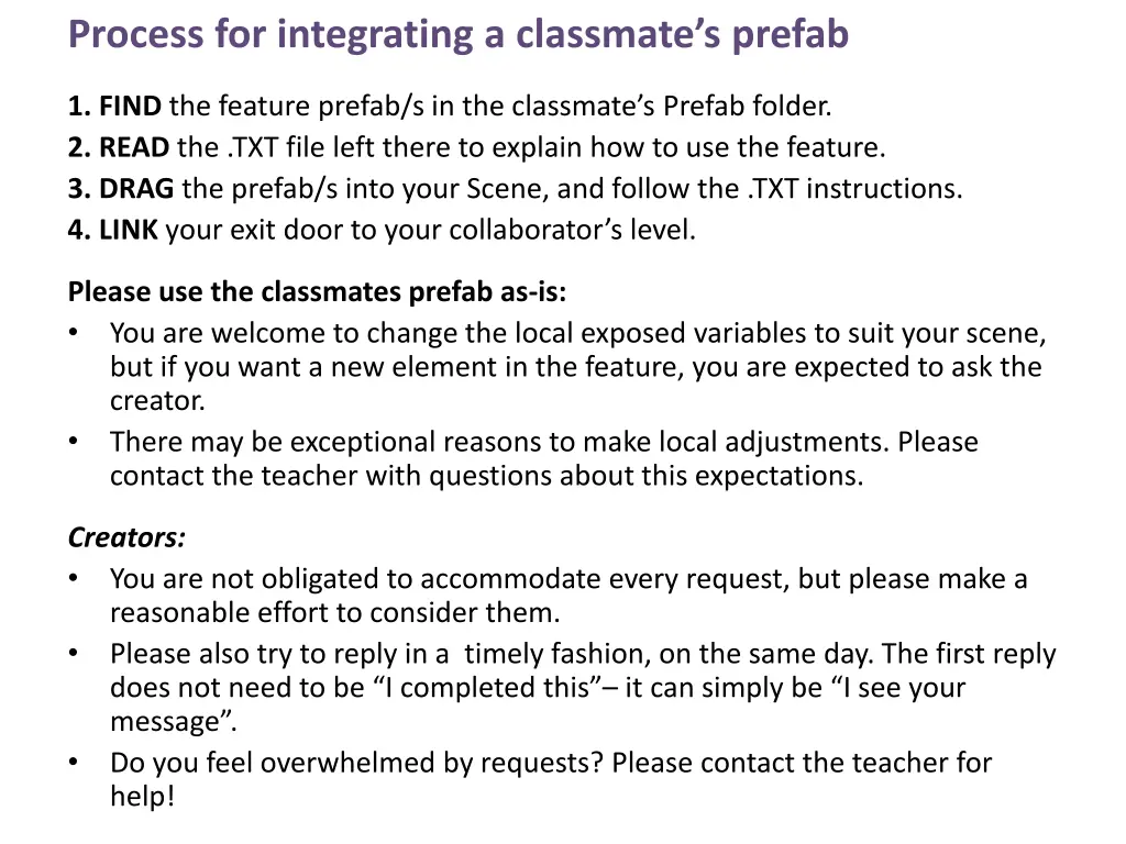 process for integrating a classmate s prefab