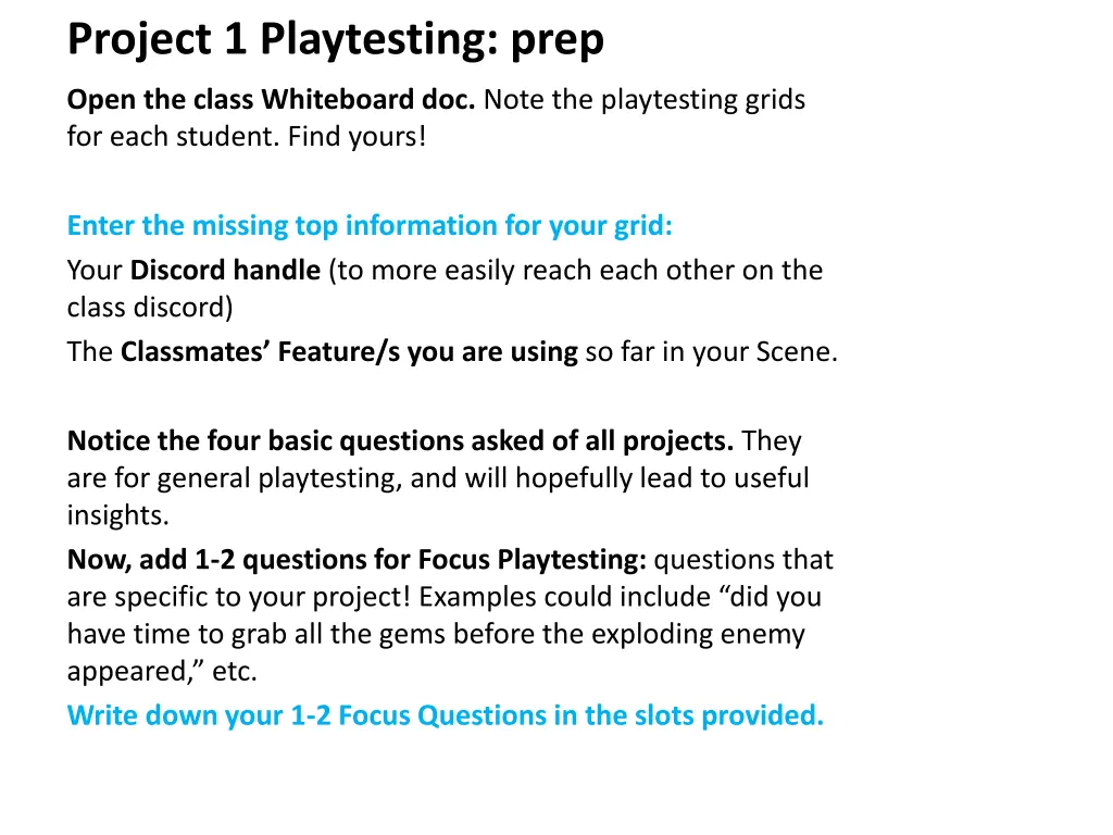 project 1 playtesting prep