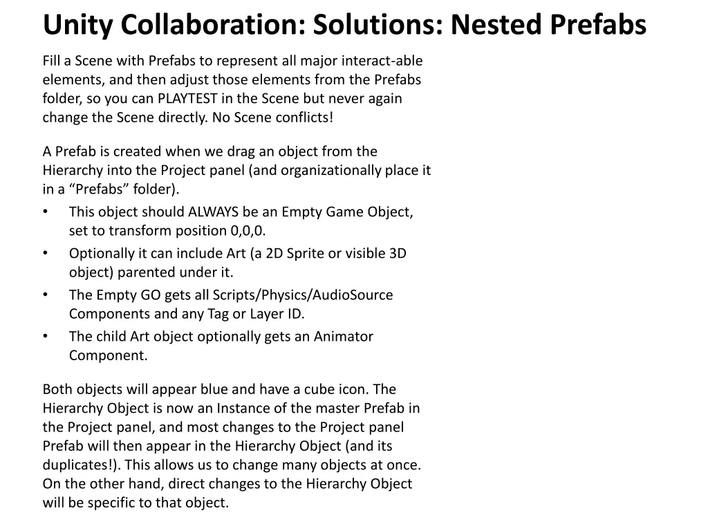 unity collaboration solutions nested prefabs