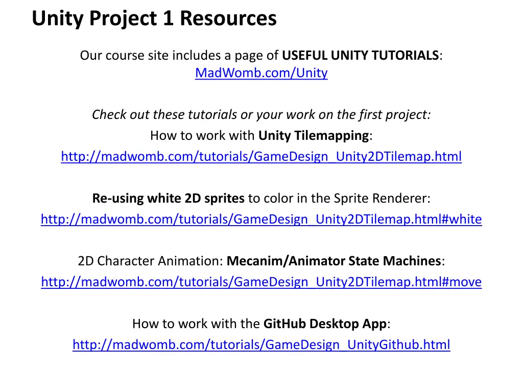 unity project 1 resources