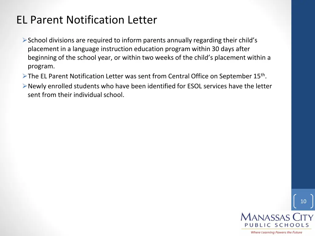 el parent notification letter