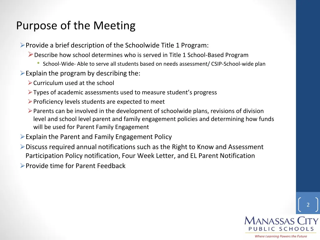 purpose of the meeting