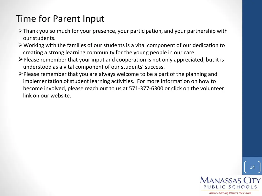 time for parent input