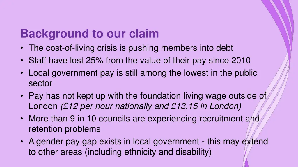 background to our claim the cost of living crisis