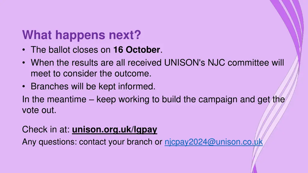 what happens next the ballot closes on 16 october