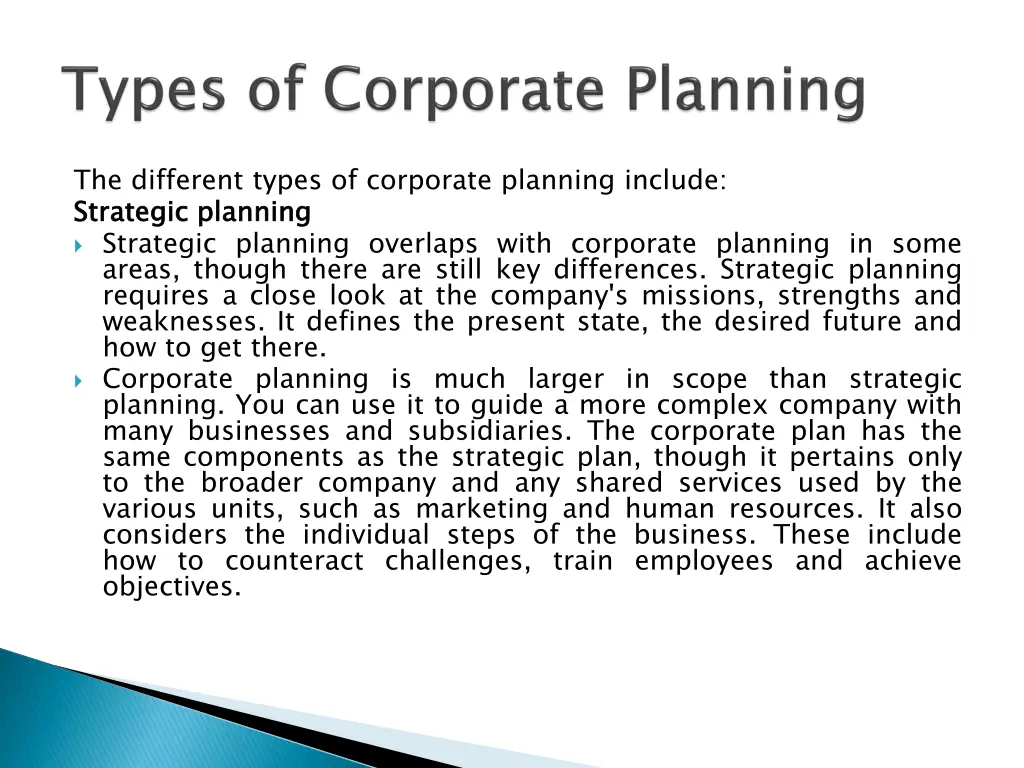 the different types of corporate planning include