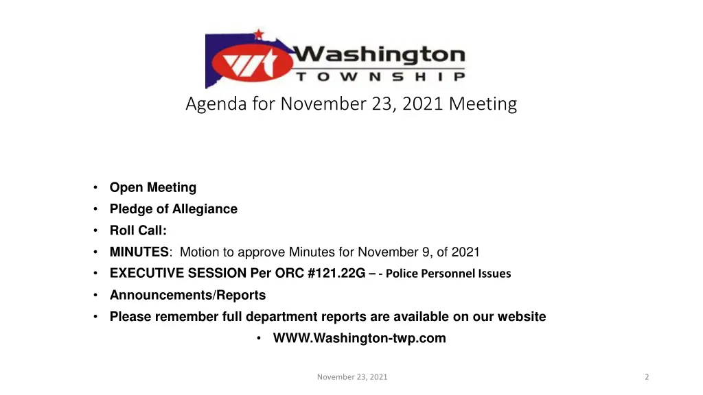 agenda for november 23 2021 meeting