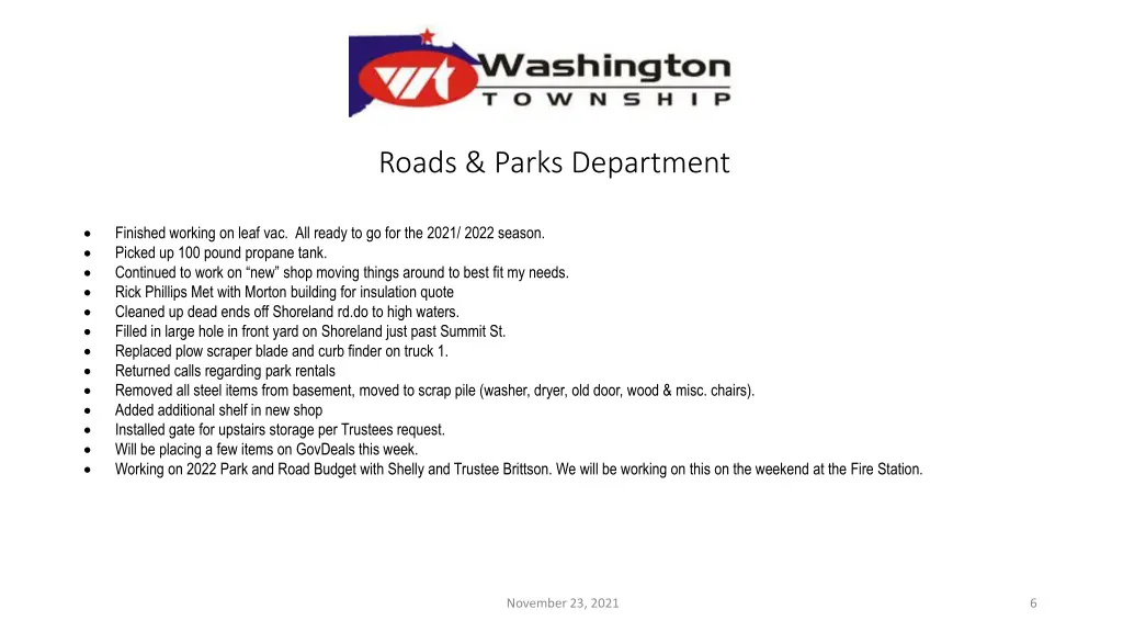 roads parks department