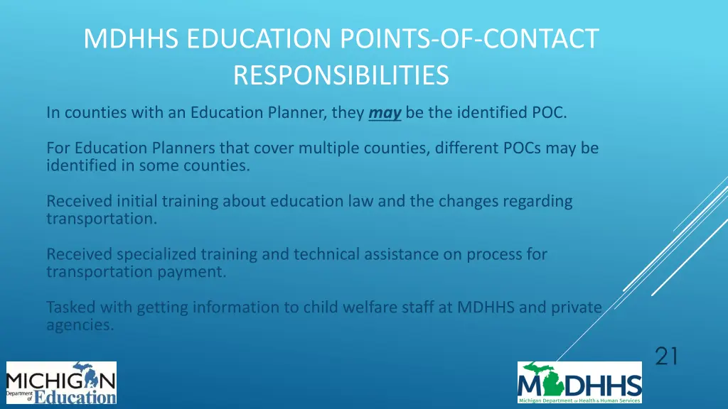 mdhhs education points of contact responsibilities