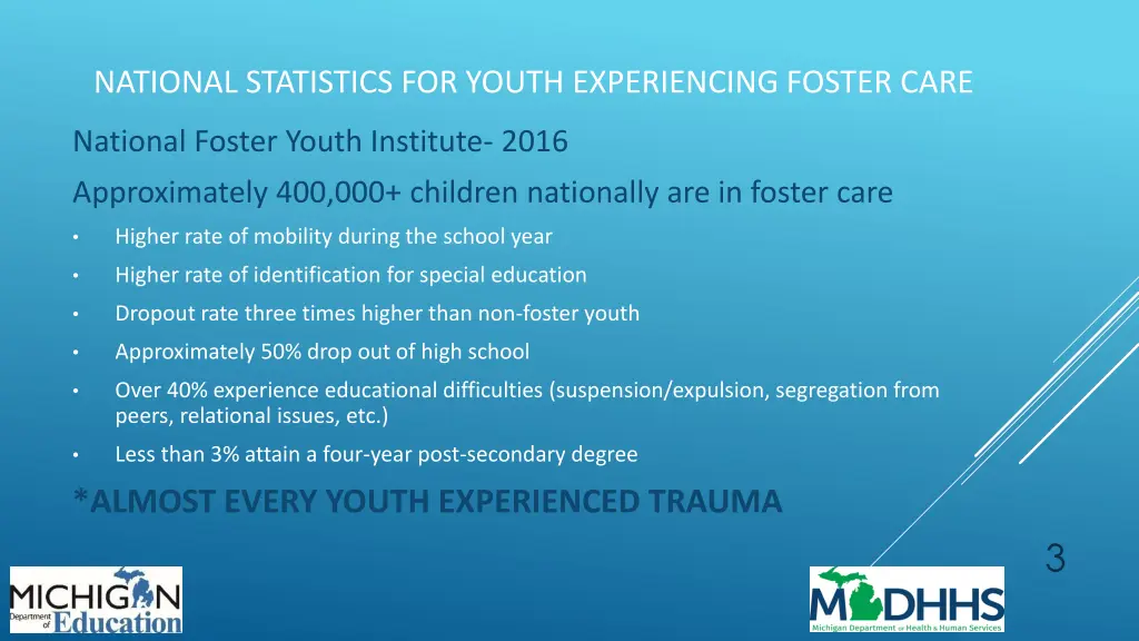 national statistics for youth experiencing foster