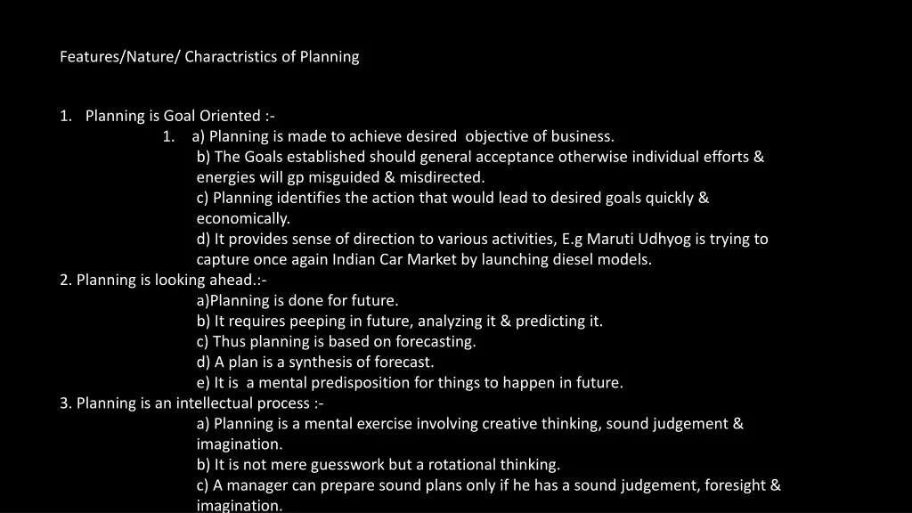 features nature charactristics of planning