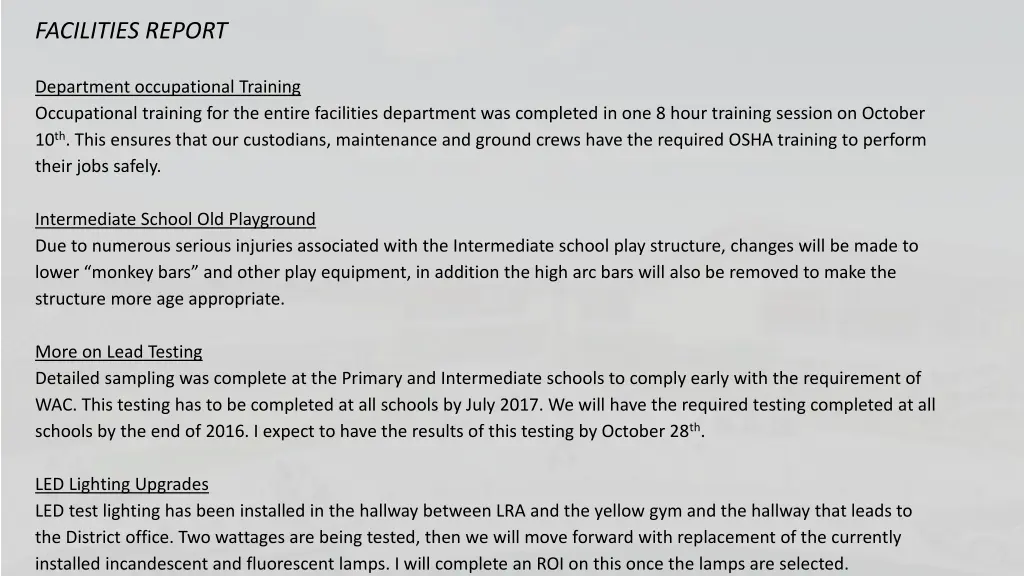facilities report 1