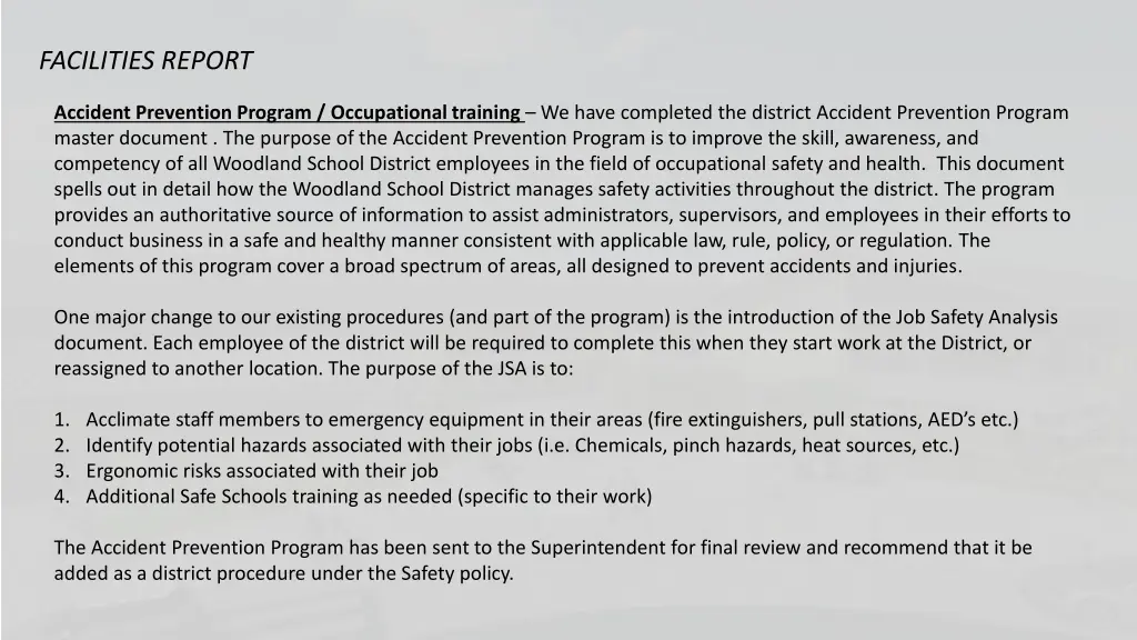 facilities report
