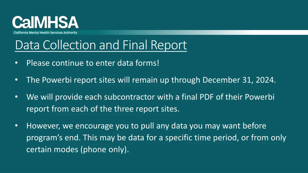data collection and final report