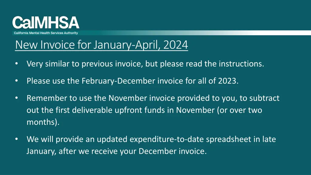 new invoice for january april 2024