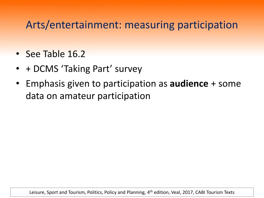 arts entertainment measuring participation