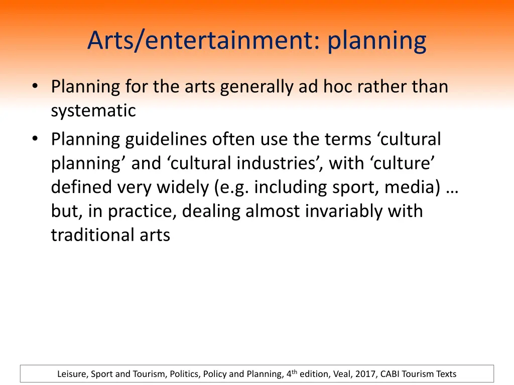 arts entertainment planning