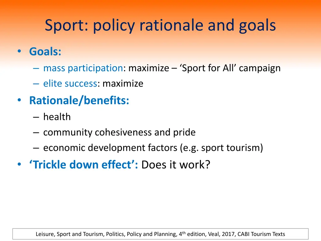 sport policy rationale and goals