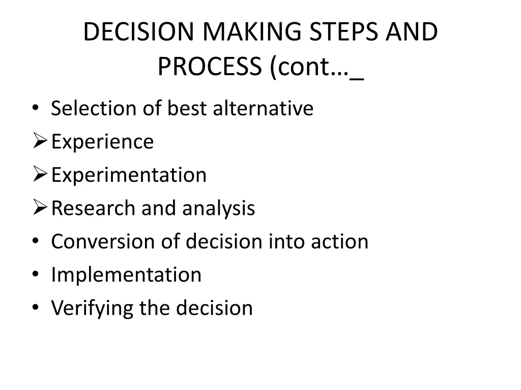 decision making steps and process cont
