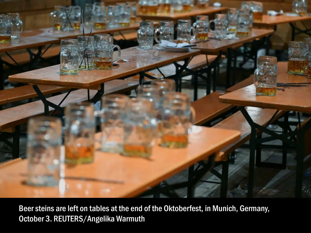 beer steins are left on tables