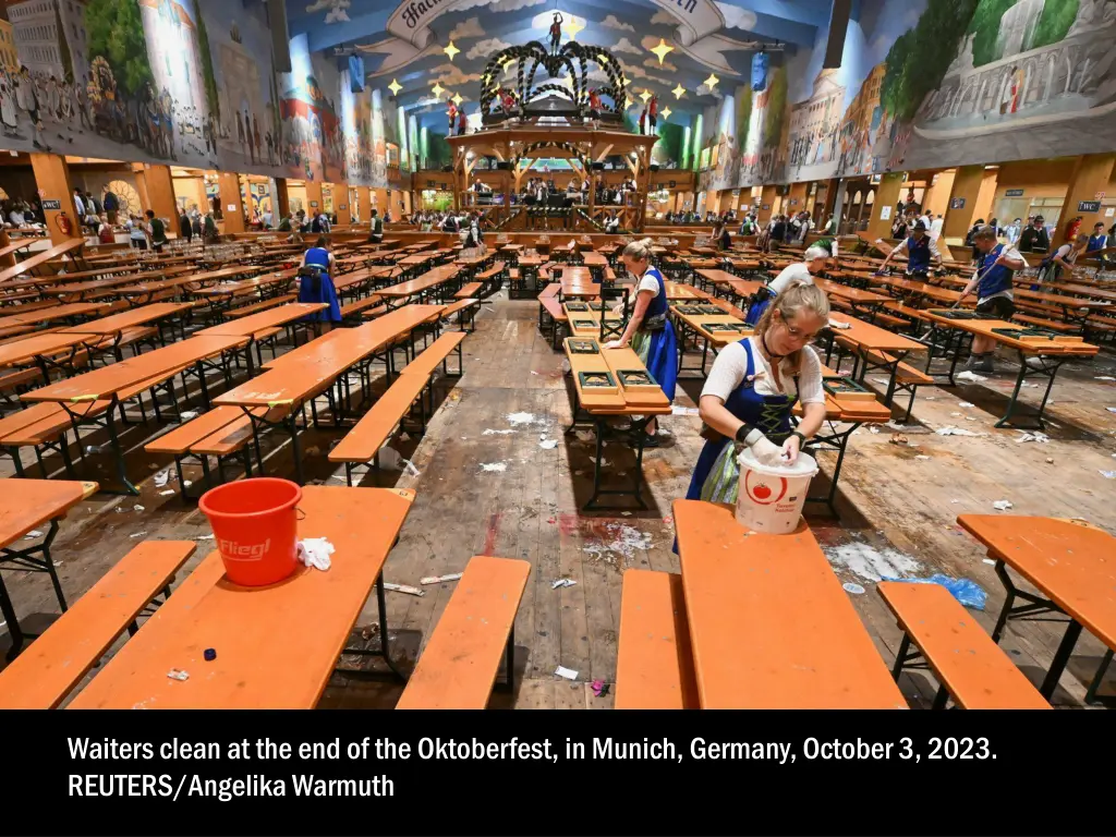 waiters clean at the end of the oktoberfest