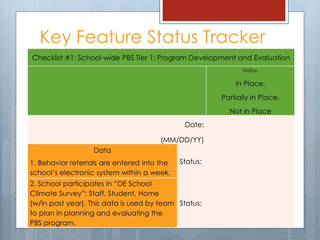 key feature status tracker
