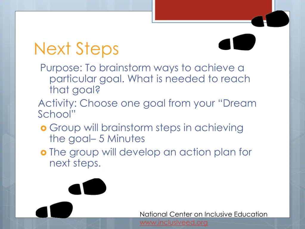 next steps purpose to brainstorm ways to achieve