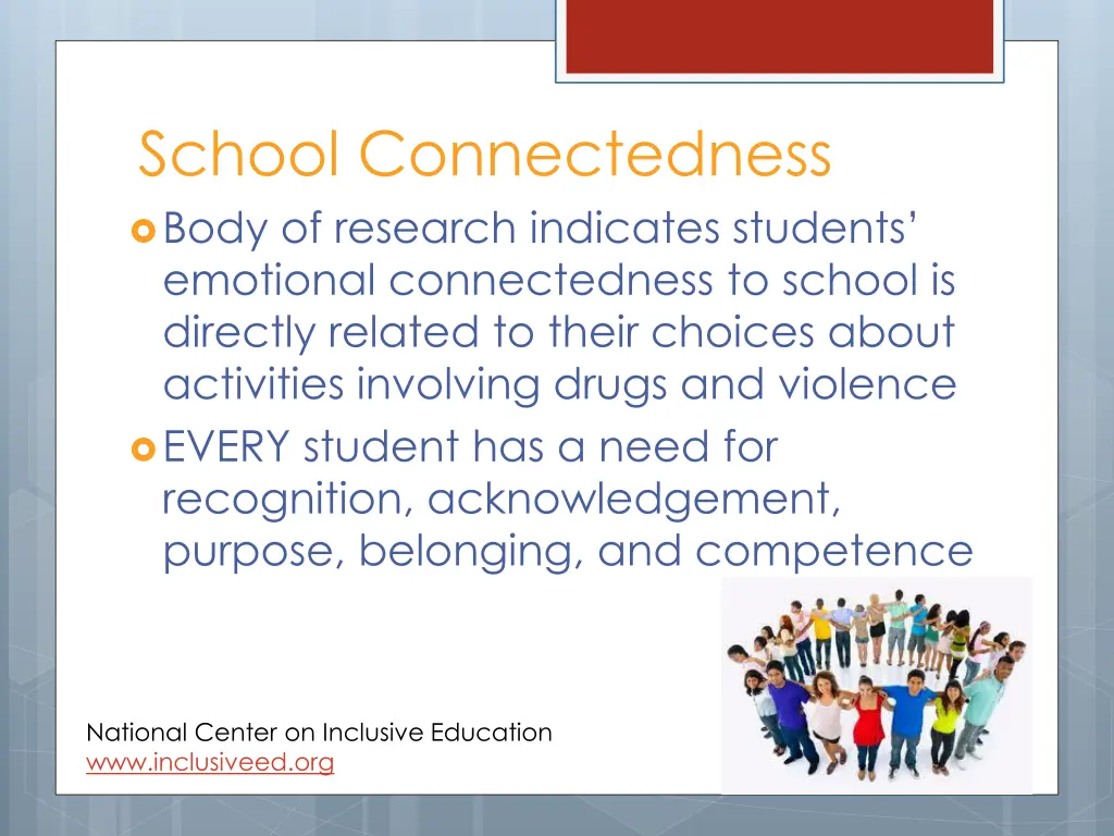 school connectedness body of research indicates