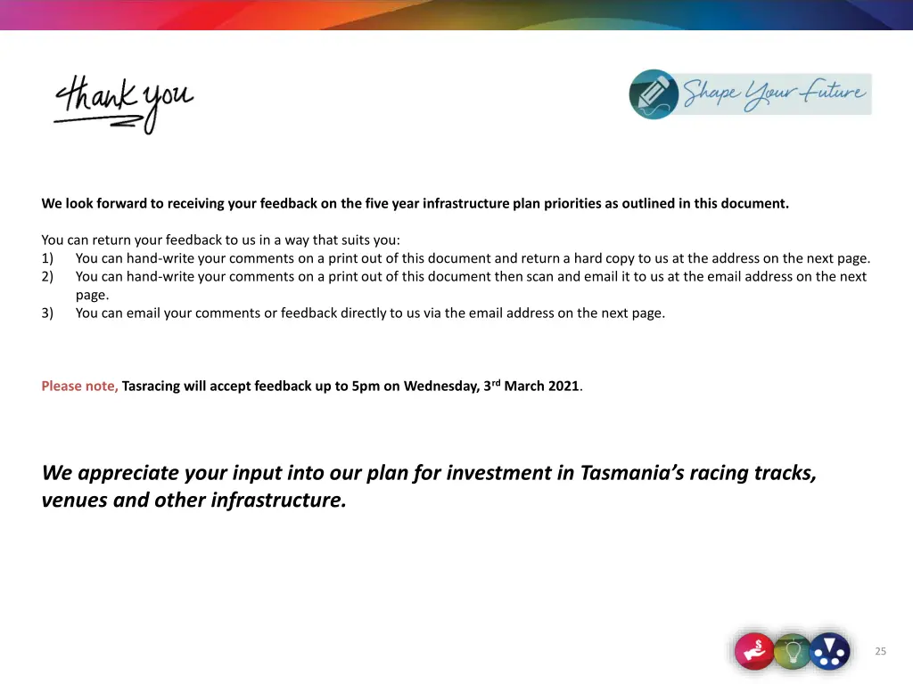we look forward to receiving your feedback