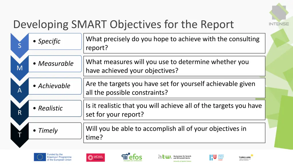 developing smart objectives for the report