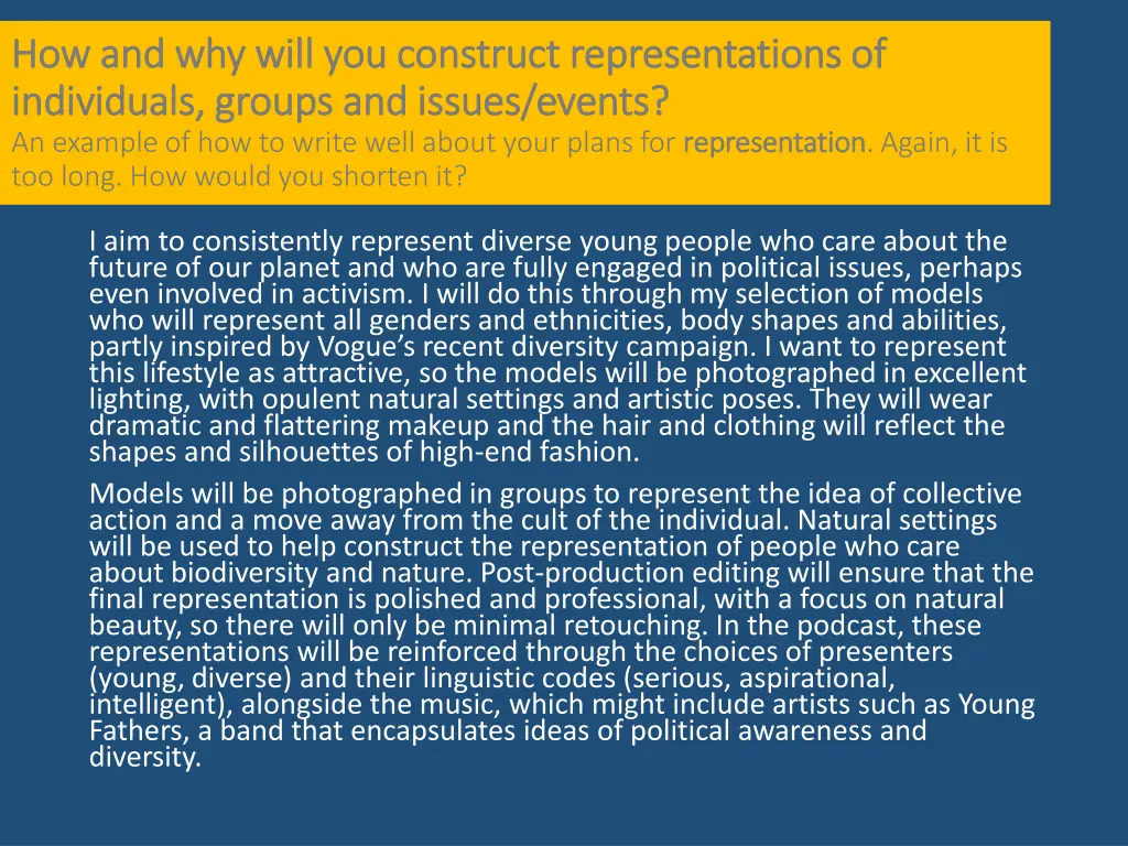 how and why will you construct representations
