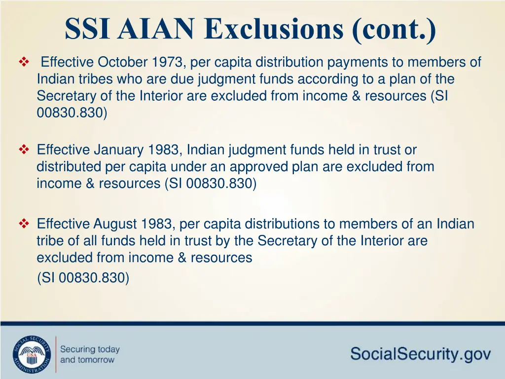 ssi aian exclusions cont