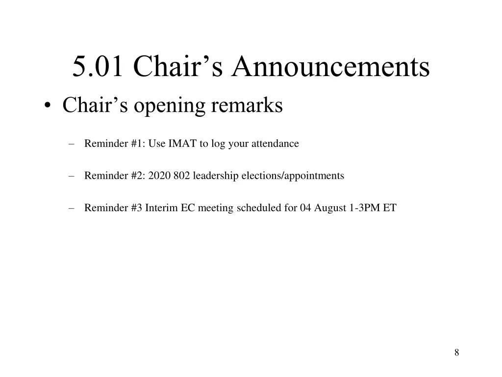 5 01 chair s announcements chair s opening remarks