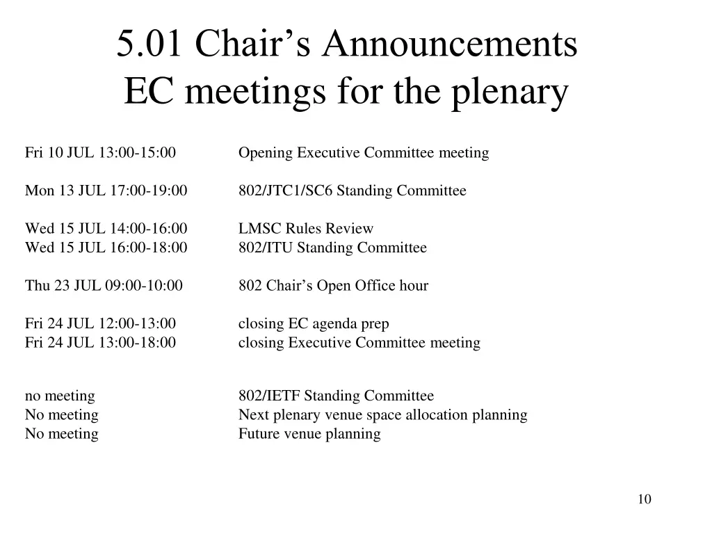 5 01 chair s announcements ec meetings