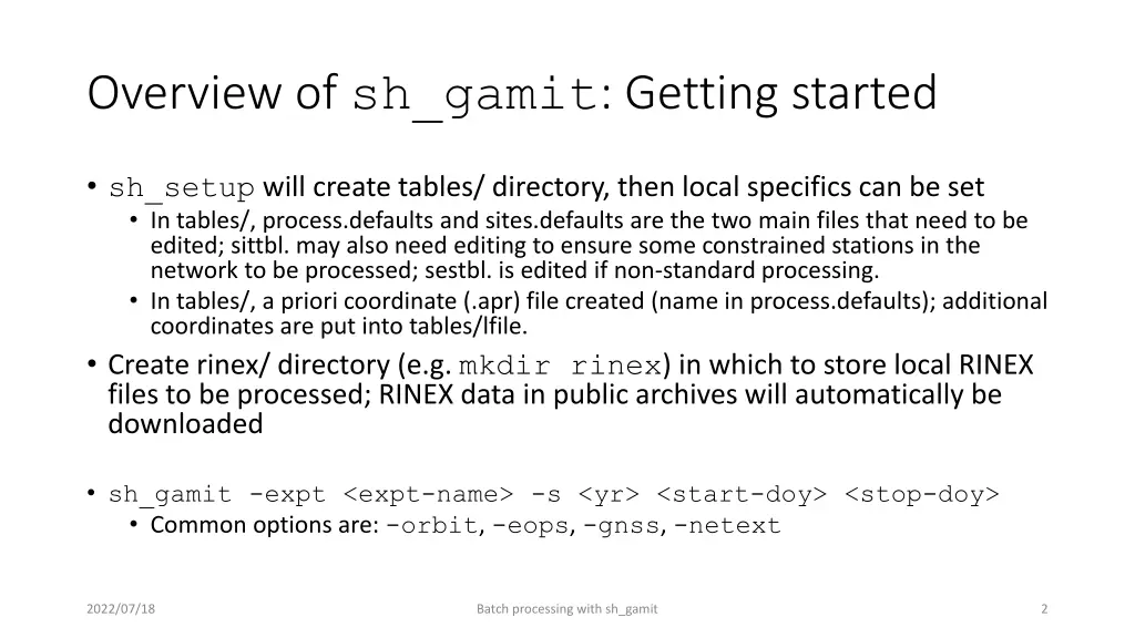 overview of sh gamit getting started