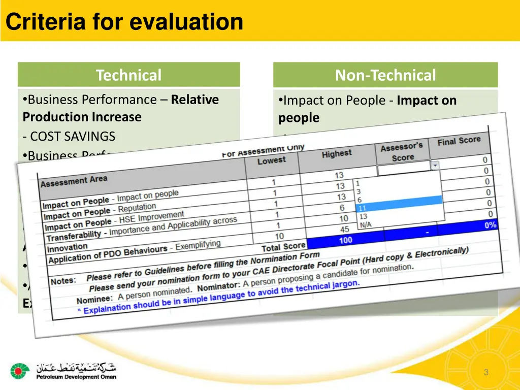 criteria for evaluation
