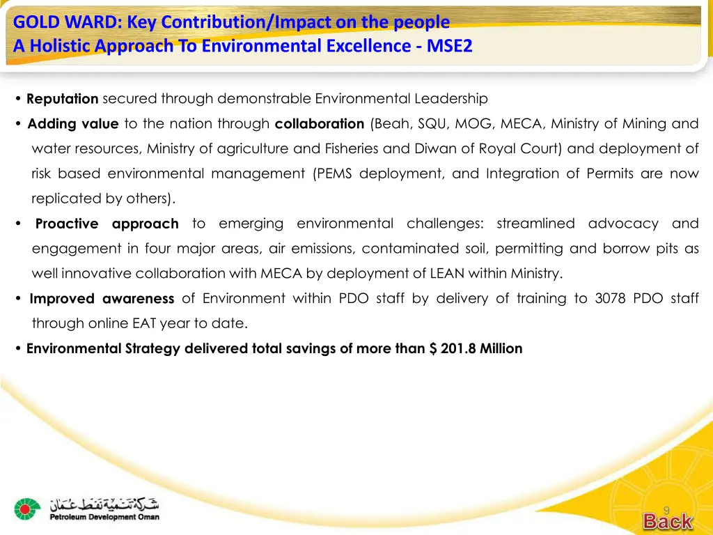 gold ward key contribution impact on the people